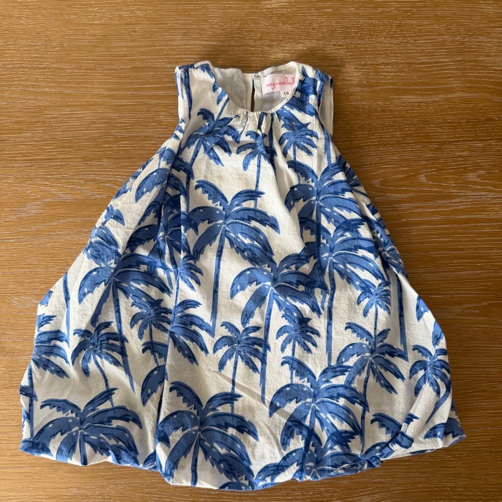 Mary Marshmallow Tropical Blue Palm Kids Casual Dress